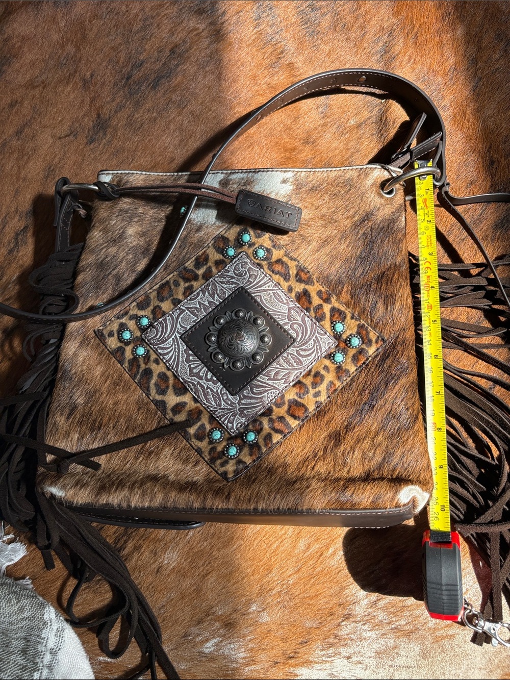 Ariat Brown Hair-on-Hide Crossbody with Turquoise Accents